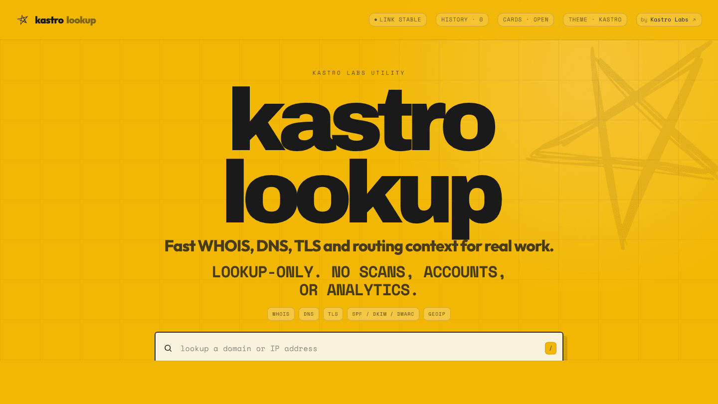Skjáskot af Kastro Lookup