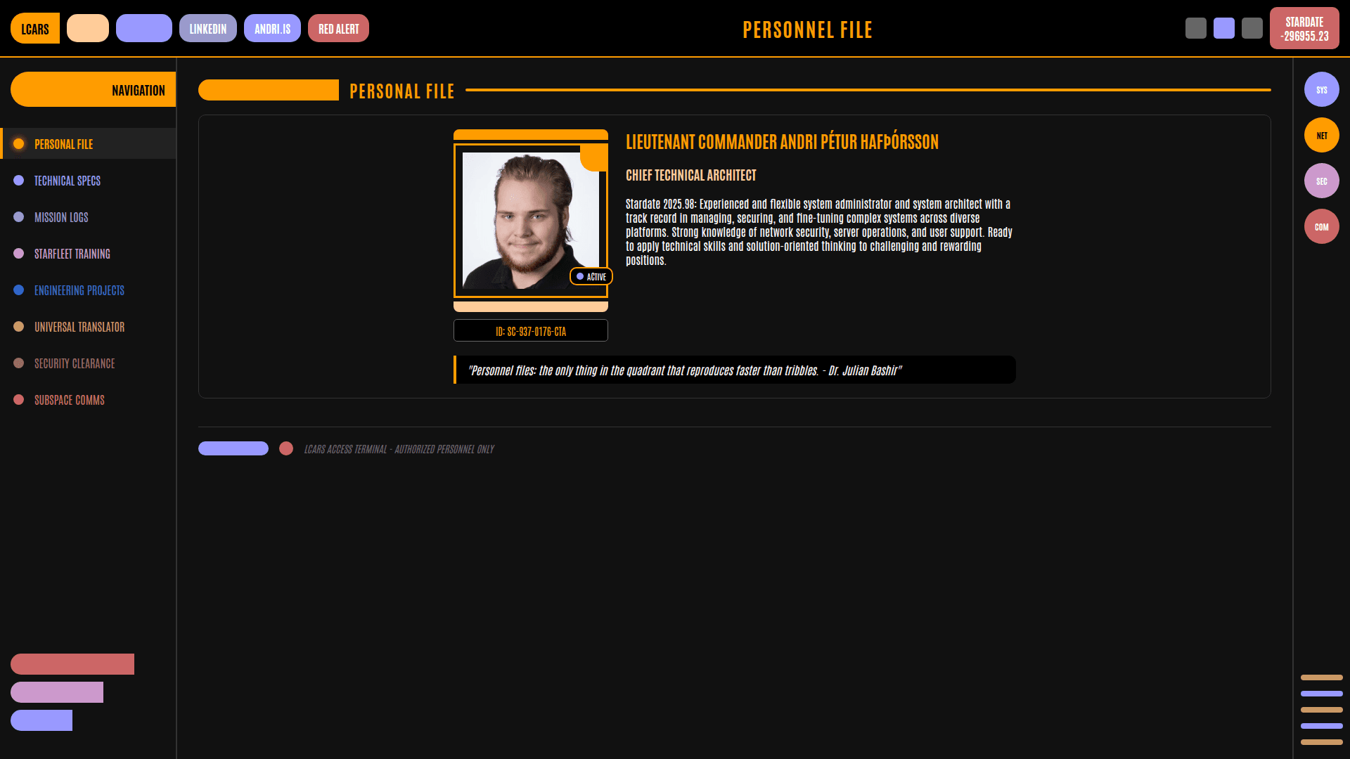 Screenshot of LCARS CV