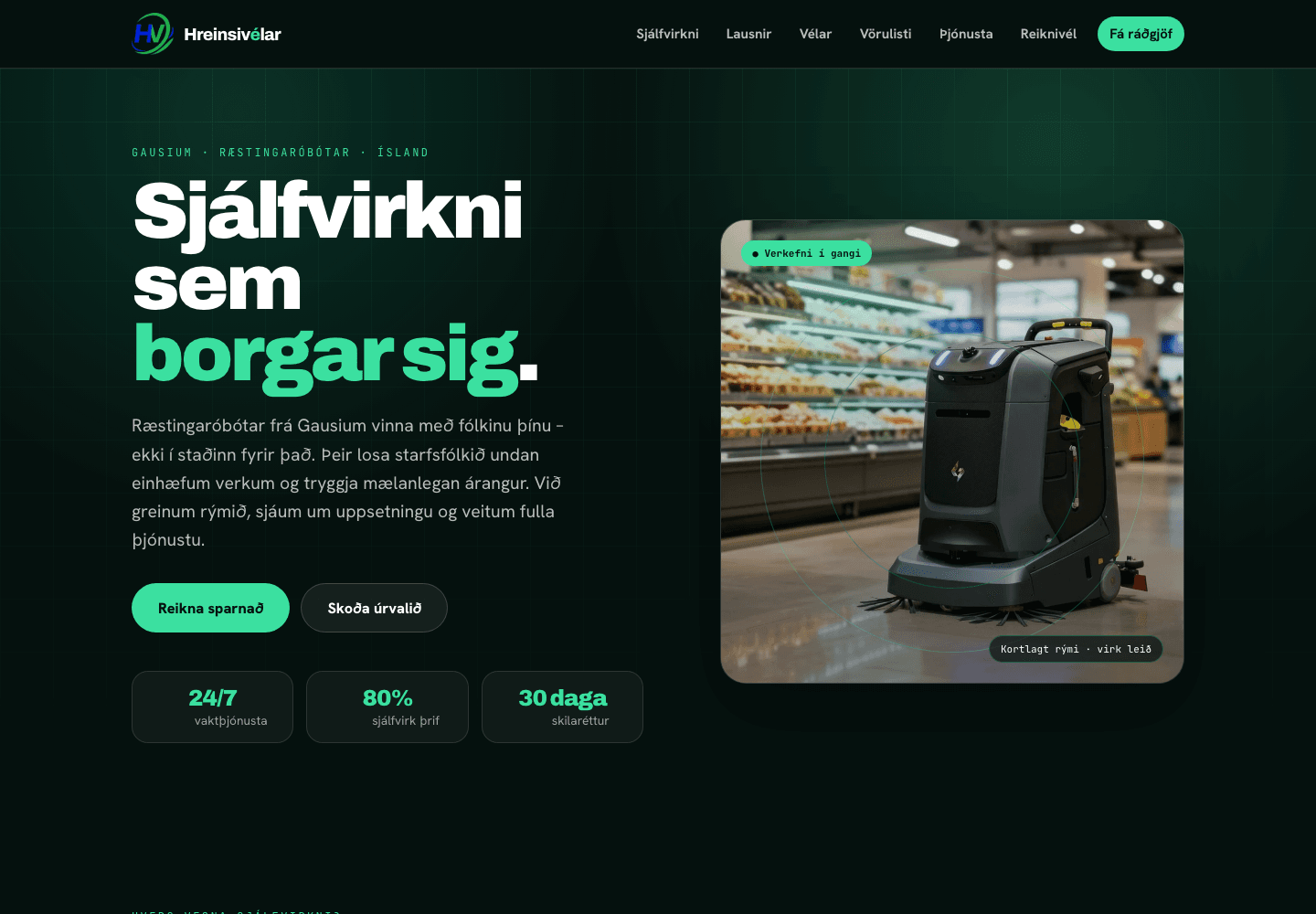 Forsíða Hreinsivélar.is, hönnuð af Kastro
