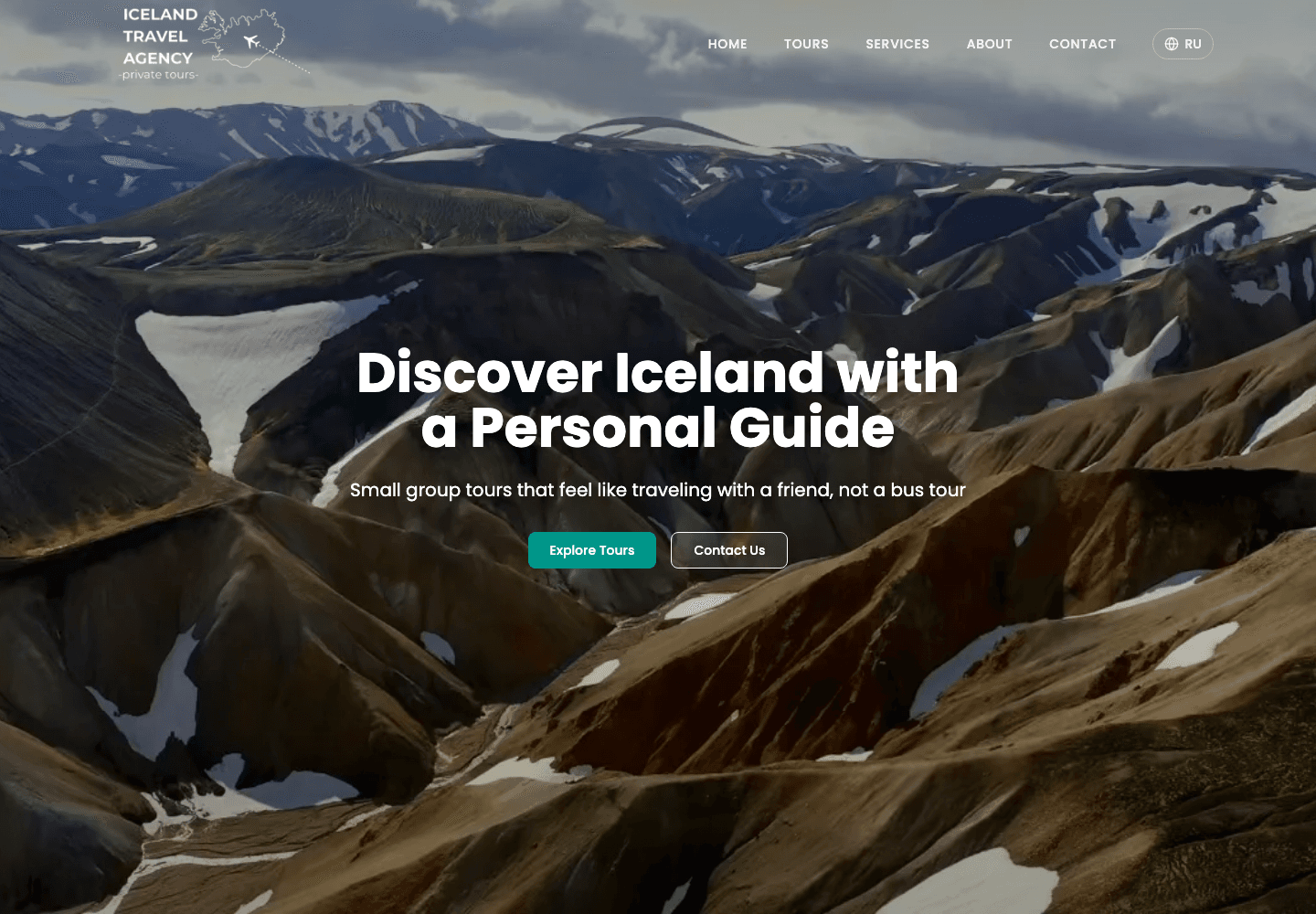Forsíða IcelandTravelAgency.is, hönnuð af Kastro