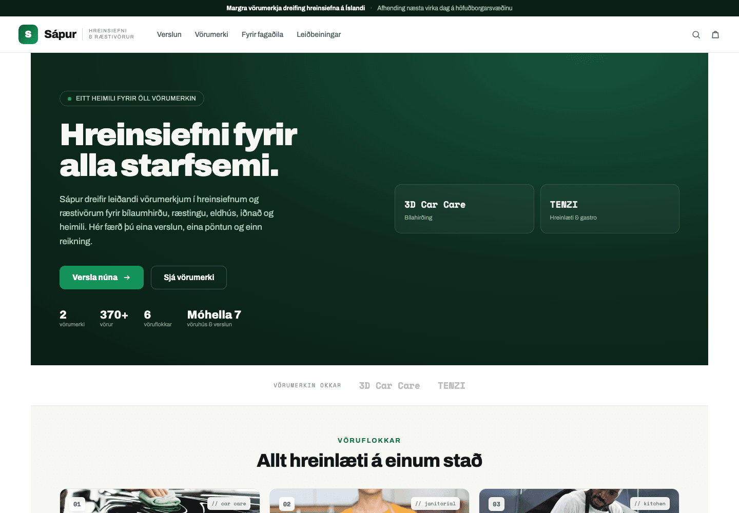 Forsíða Sápur.is, hönnuð af Kastro